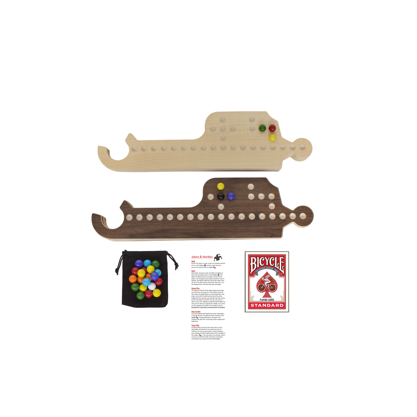 Jokers & Marbles Solid Wood Board Game, 4-8 Player - Pegs and Jokers