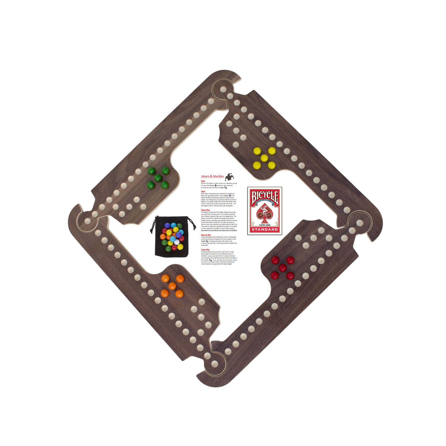 Jokers & Marbles Solid Wood Board Game, 4-8 Player - Pegs and Jokers