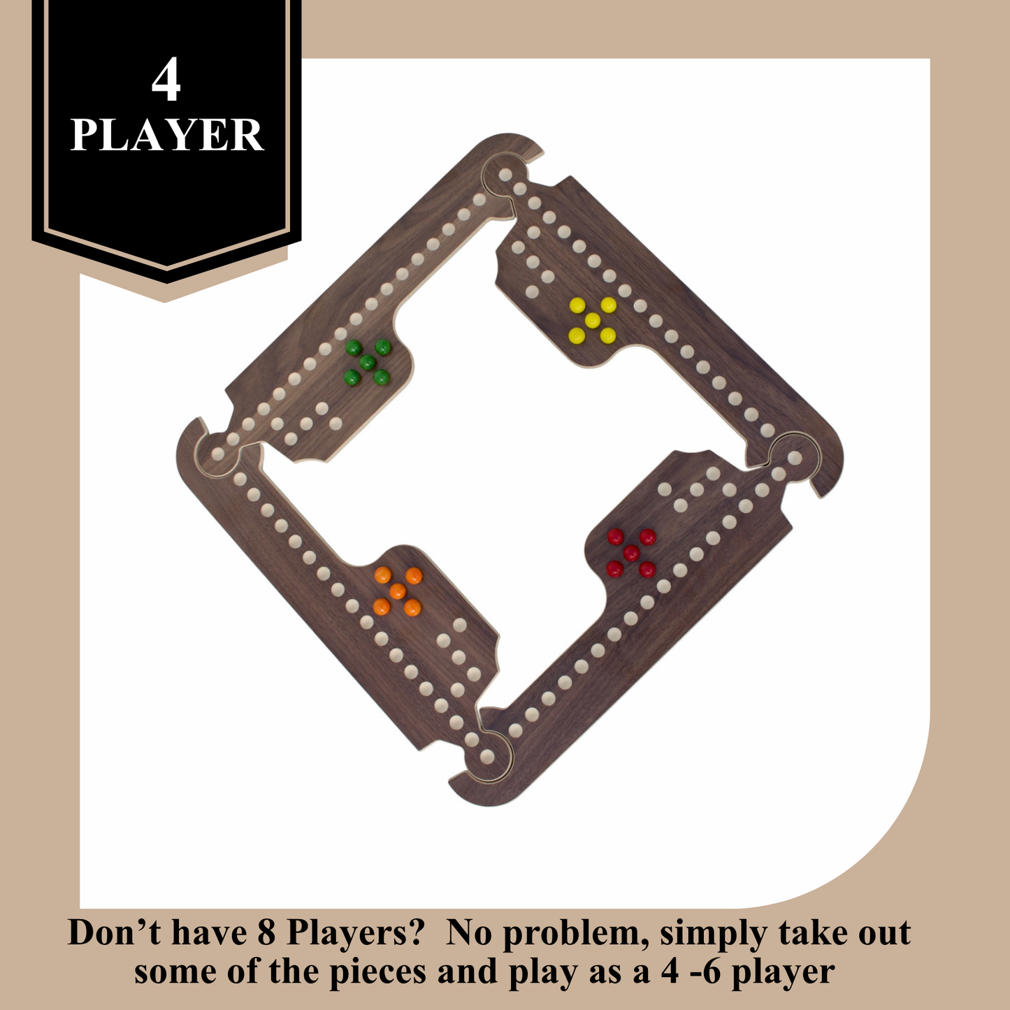 Jokers & Marbles Solid Wood Board Game, 4-8 Player - Pegs and Jokers
