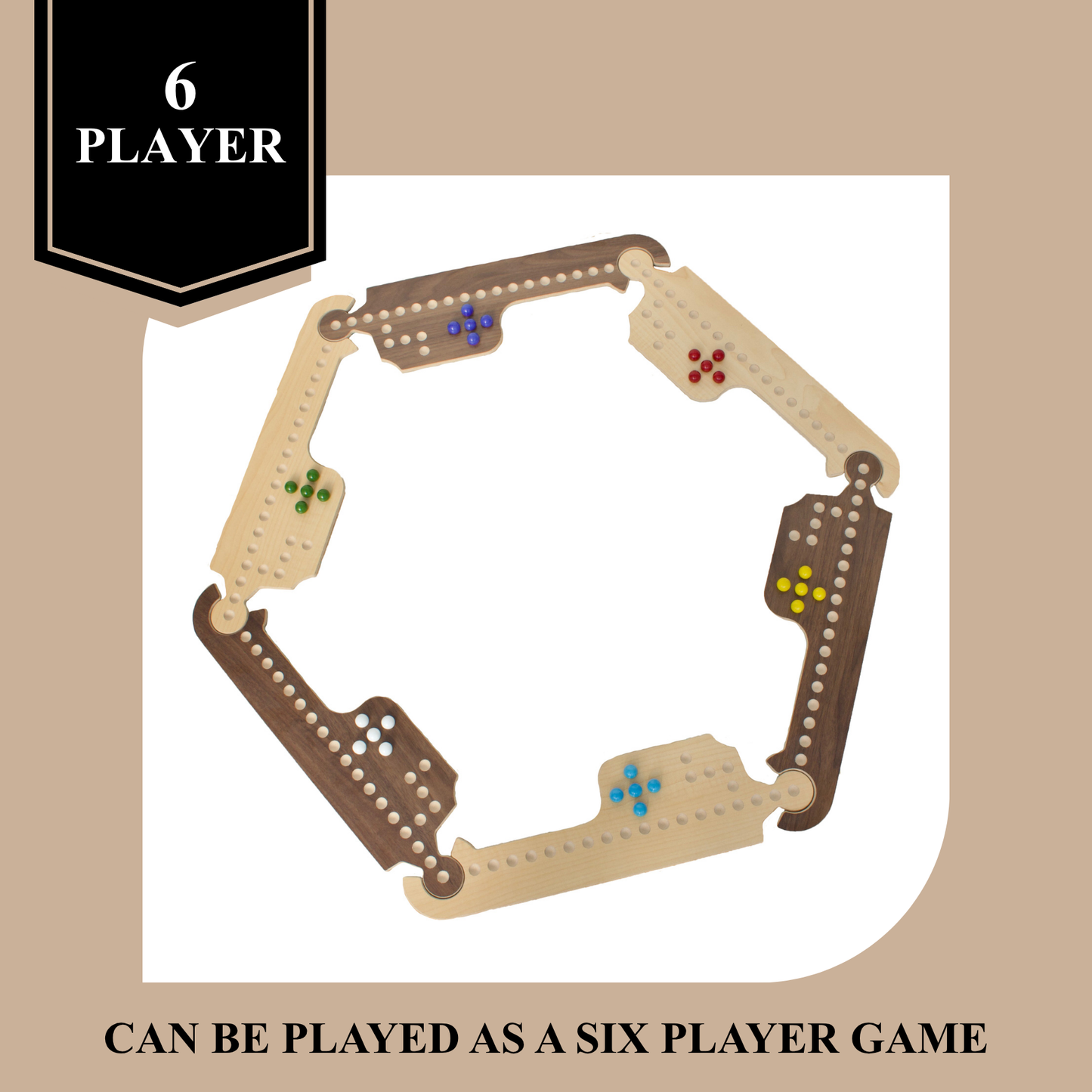 Jokers & Marbles Solid Wood Board Game, 4-8 Player - Pegs and Jokers