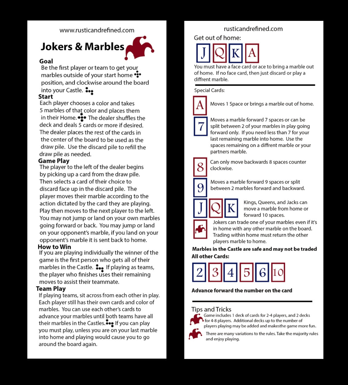 Jokers & Marbles Solid Wood Board Game, 4-8 Player - Pegs and Jokers