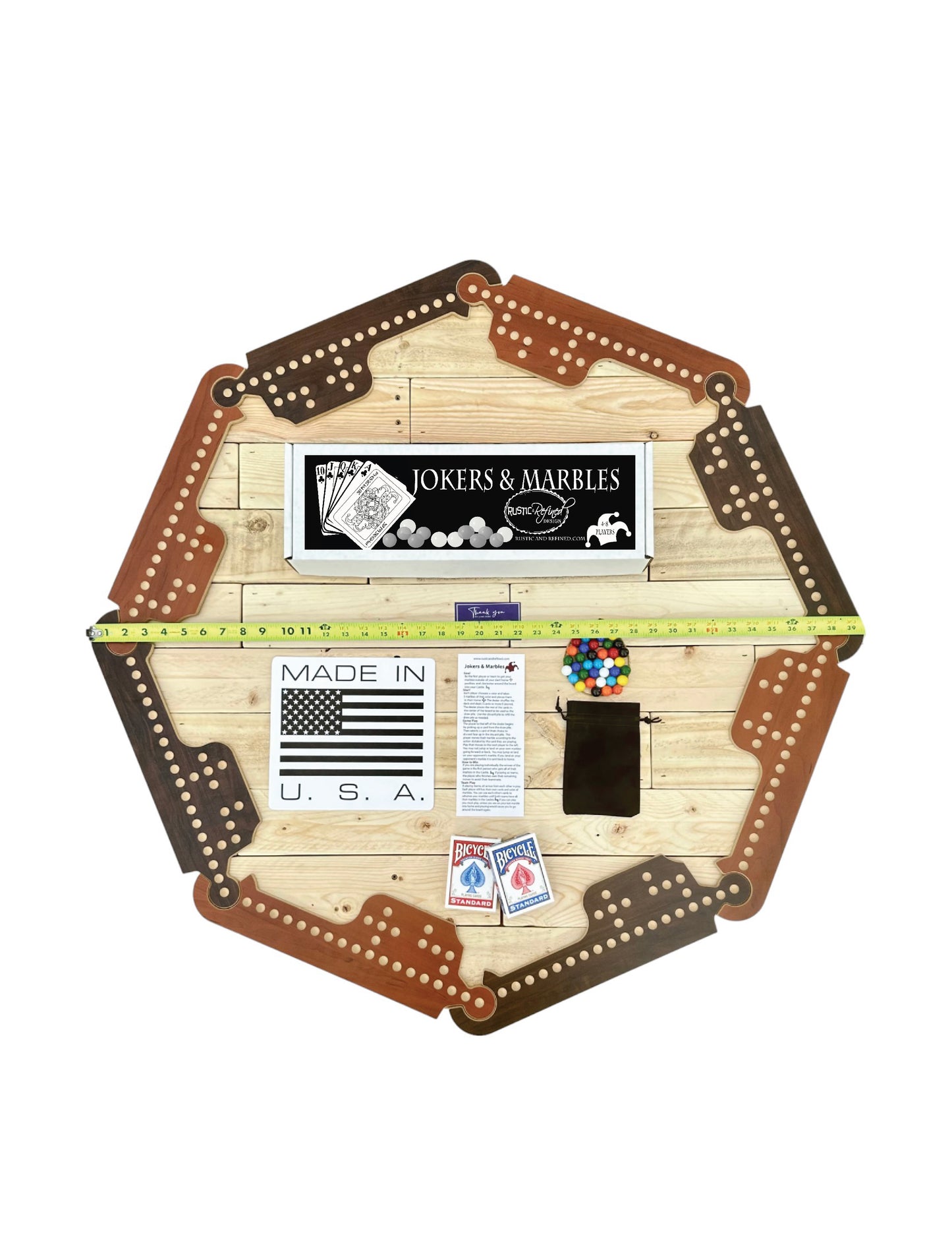Jokers & Marbles Solid Wood Board Game, 4-8 Player - Pegs and Jokers
